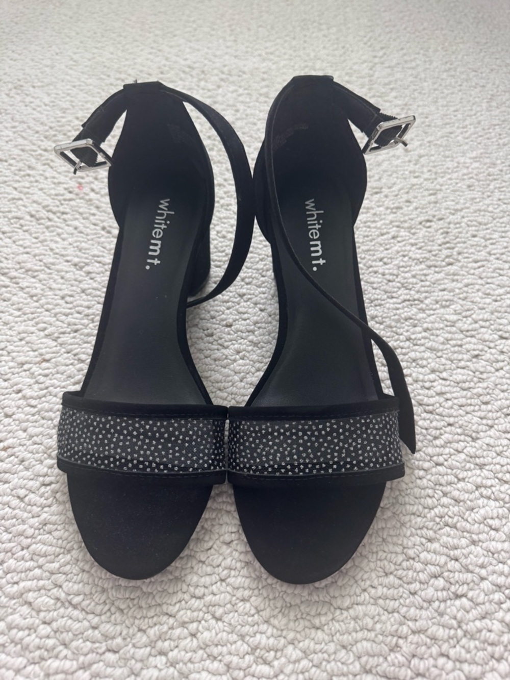 Black Ankle-Strap Sandals with Sparkle Toe Strap